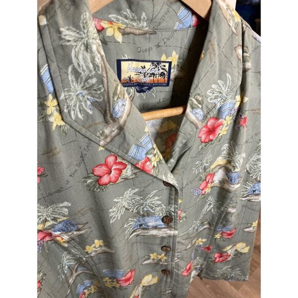 Havana Jacks Cafe Green Tropical Floral Short Sleeved Button Up Top - Picture 4 of 10